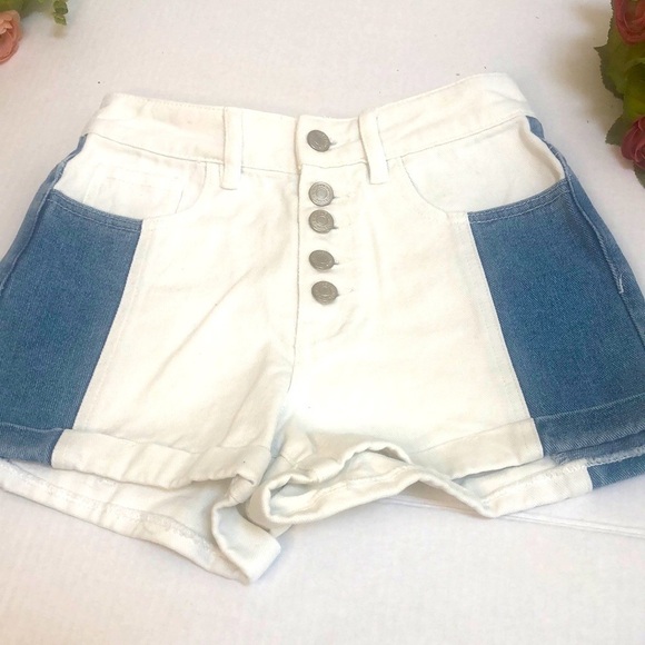 PacSun Pants - PacSun Women’s Color block High Waist 5 Button Fly Denim Jean Mom Shorts Sz 24
